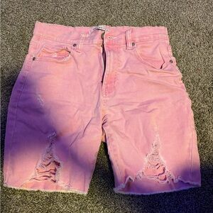 Pink Distressed Denim Shorts